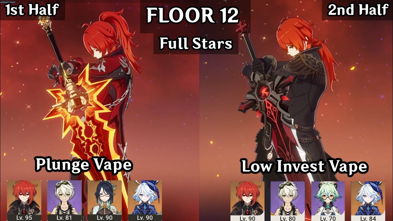 Diluc Plunge Vape + C0/C6 Diluc Vape | 6.1/6.2 Spiral Abyss Floor 12 9 Stars | Genshin Impact