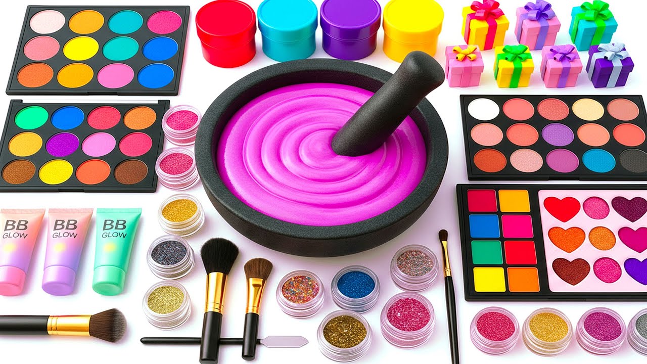 ASMR Slime Video | DIY Rainbow Slime with Cosmetics and Eyeshadow