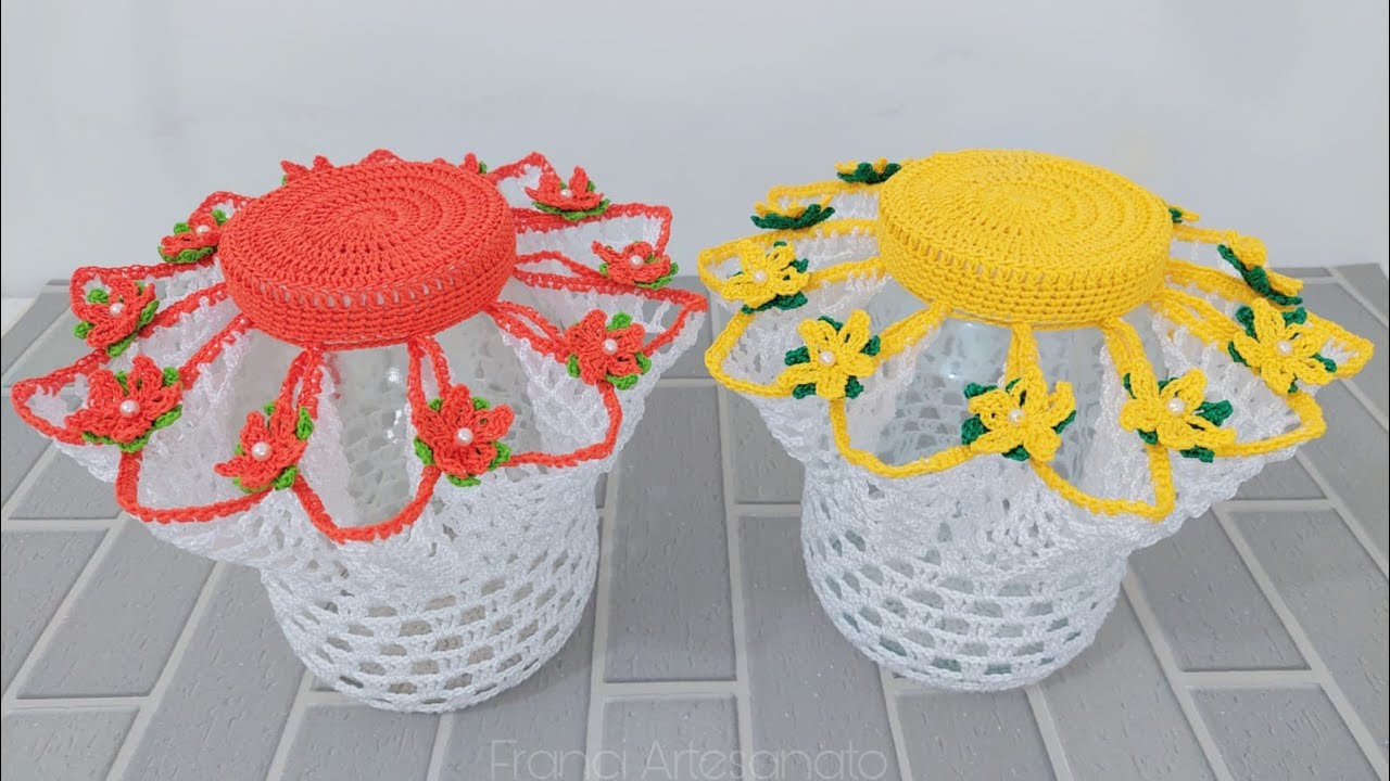 CAPA DE CROCHE PARA POTE GRANDE DE BISCOITO | SIMPLES E FÁCIL | FRANCI ARTESANATO