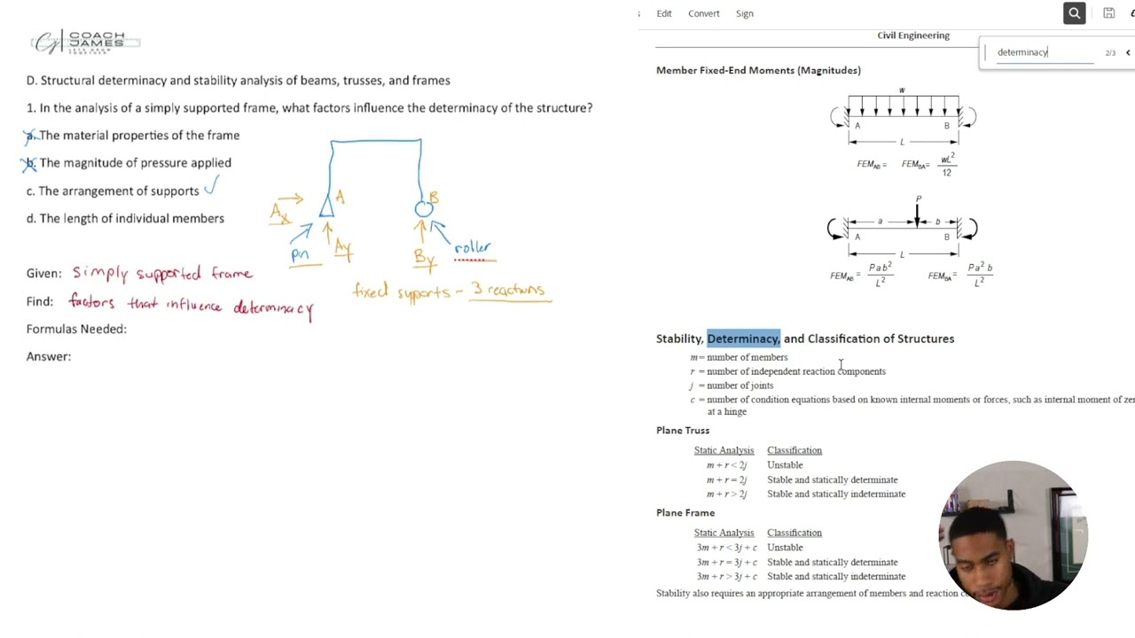 FE Review - Structural Engineering - Structural determinacy of beams, trusses, & frames