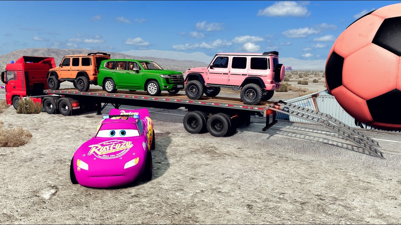 Flatbed Truck Mcqueen | Transportation with Truck - Pothole vs Car #003 - BeamNG.Drive