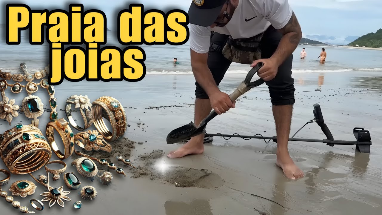 Praia estava recheada de joias na areia pegamos tudo com detector de metais!