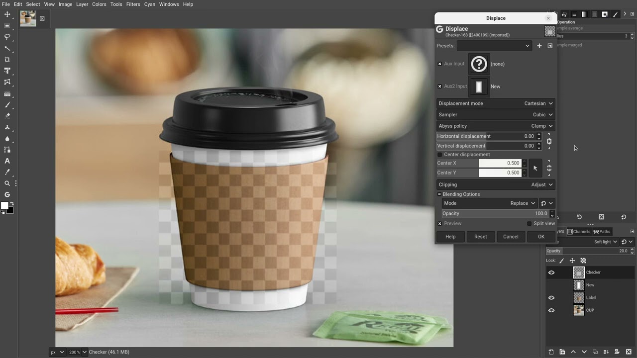 GIMP Warp Image On Cylinder Using Displacement Map