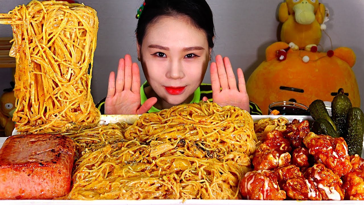Кремовая паста Kimchi с лапшой для волос Angel, Высший Цыпленок, Жареная спамовая ветчина Мок-Бэнг