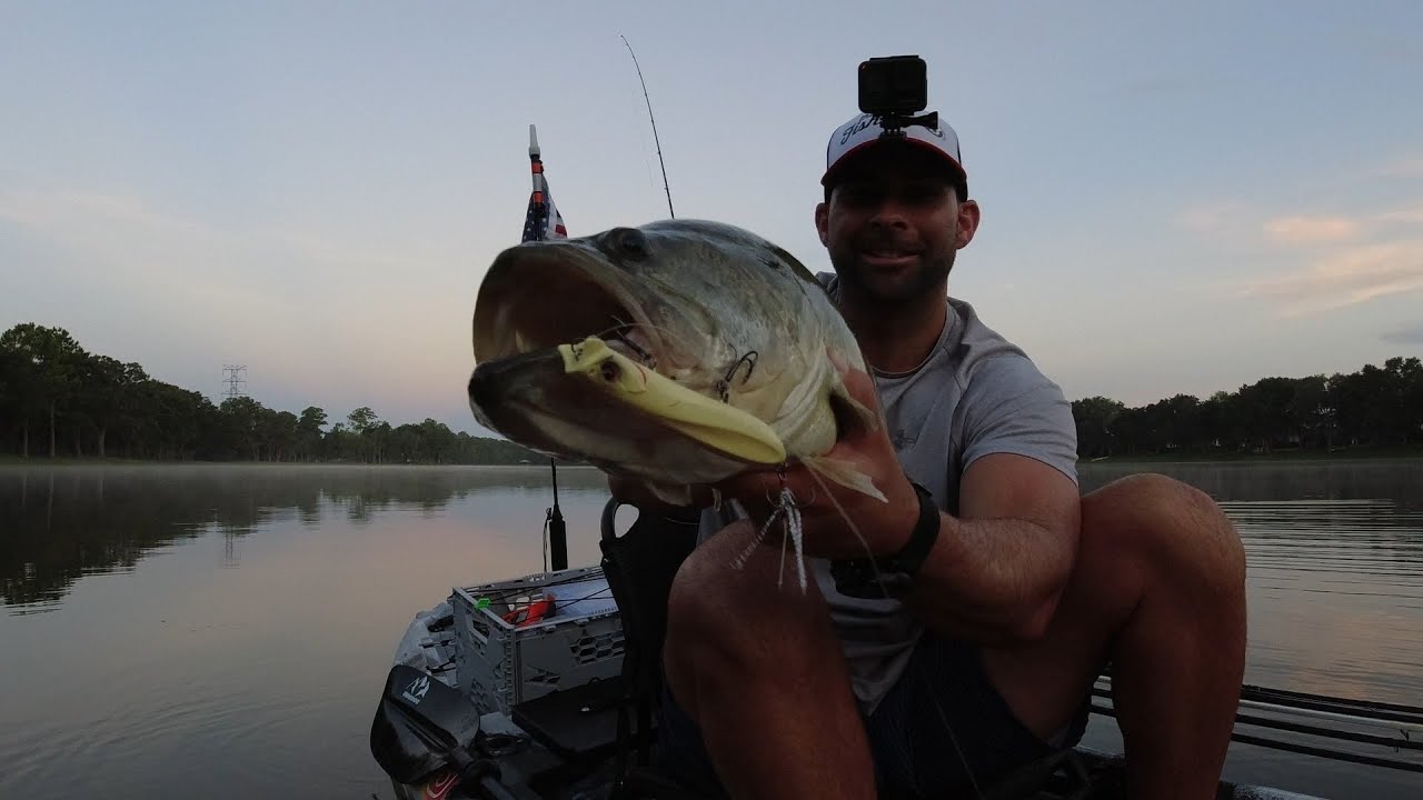 Catching my biggest TOPWATER BASS on the NEW 13 FISHING POWER SLIDE! #bass #topwater #kayakfishing