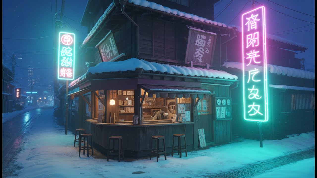 🕯️Relaxing Study Lofi in Snowy Neon City Alleyway | For Studying, Sleeping, And Relaxing🎶