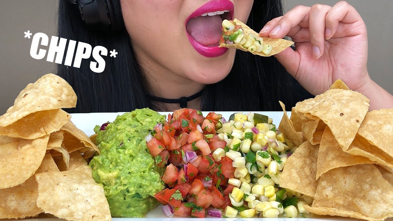 ** ASMR CHIPOTLE CHIPS ** Eating Sounds | GUACAMOLE + PICO DE GALLO + CORN SALSA | ASMR Phan