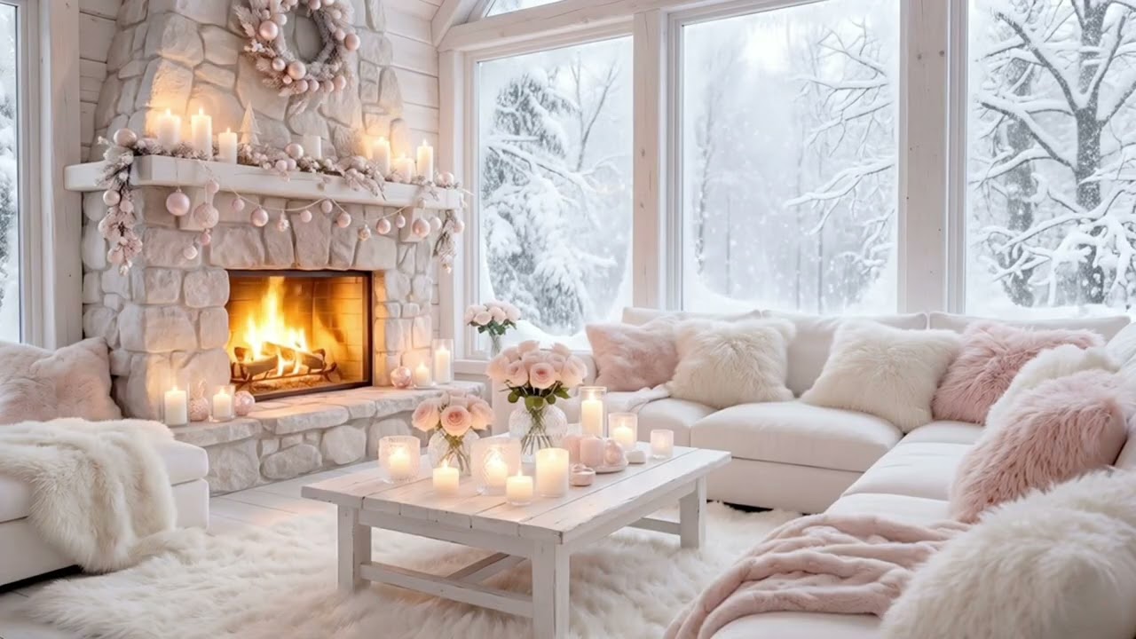 ❄️🕯️ Serene Winter Piano Lounge | Cozy Fireplace Cabin Ambience (4 Hours) | Sleep Relax Study Focus