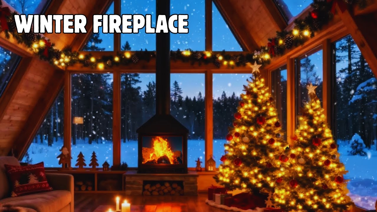 🔥Soft Fireplace Crackling 24/7 | ❄️Peaceful Snowy Cabin | Winter Ambience (No Music)
