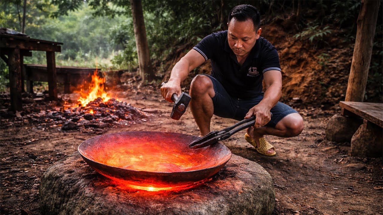 How I Turned Raw Iron Into a Cooking Pan | by @PrimitiveSkillsnet