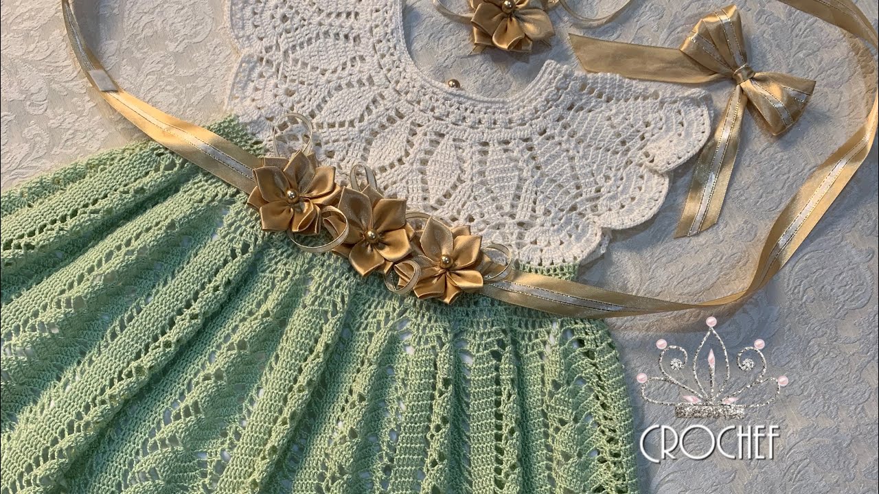 فستان العيد كروشيه تصميم جديد 😍لأول مرة عاليوتيوب 👏🏻🎊 الجزء ١ /crochet/dress/Eid