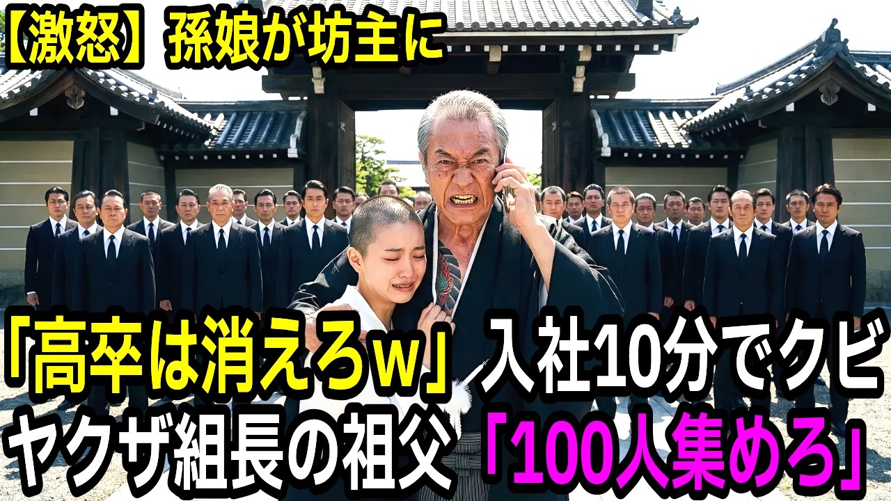 【スカッと】「貧乏な高卒は消えろｗ」入社10分で坊主にされ追い出された孫娘、ブチギレたヤクザ組長の祖父「100人集めろ、戦争じゃ」【面白きかな人生】