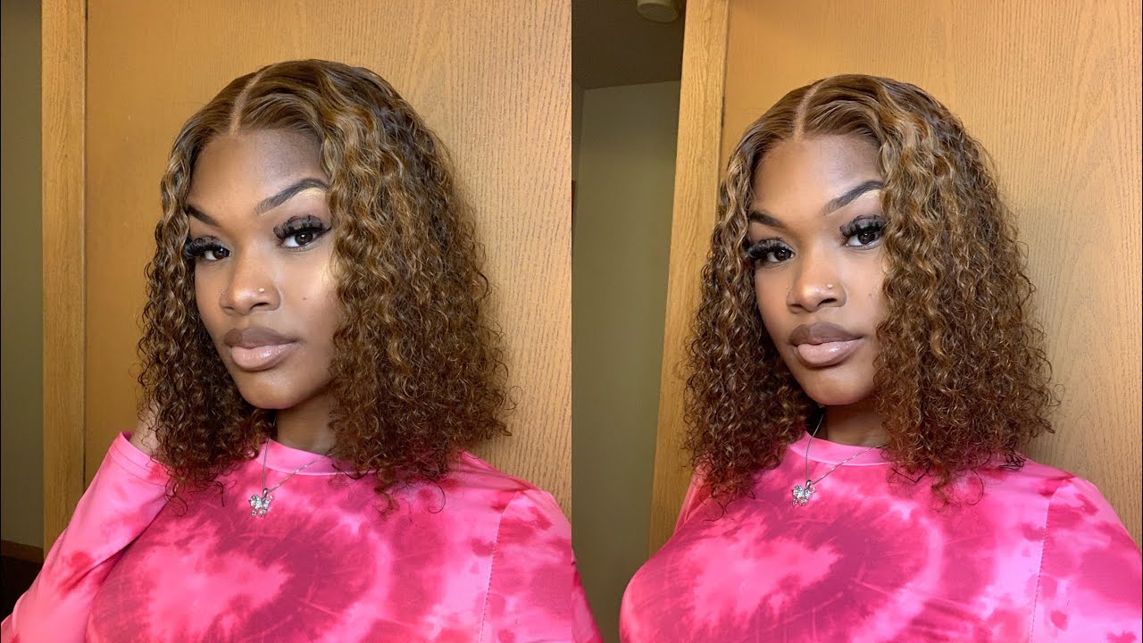 12'' Mix Color Brown Curly Bob Wig Compact 13X4 Frontal Lace Wig