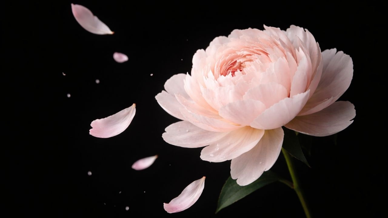 Blush Peony 4K Screensaver | Elegant Pink Flower on Black Background for Frame TV