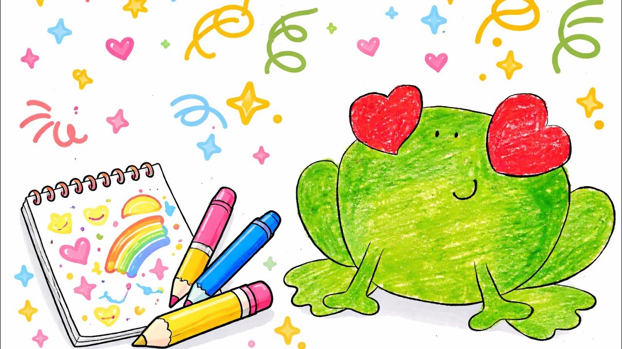 How to Draw a Cute Frog with Heart Eyes 💖🐸 (Easy Step by Step)