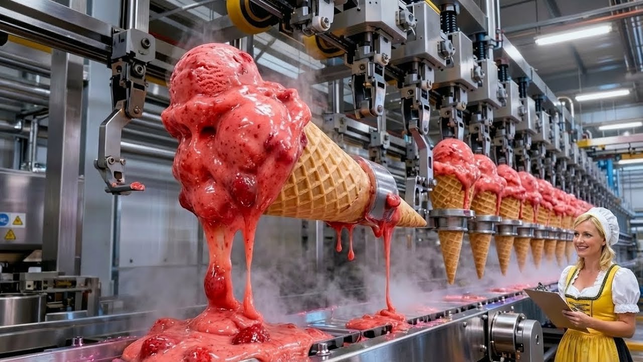 Inside a STRAWBERRY Factory: How to Make Delicious Strawberry Ice Cream - (Full Process)