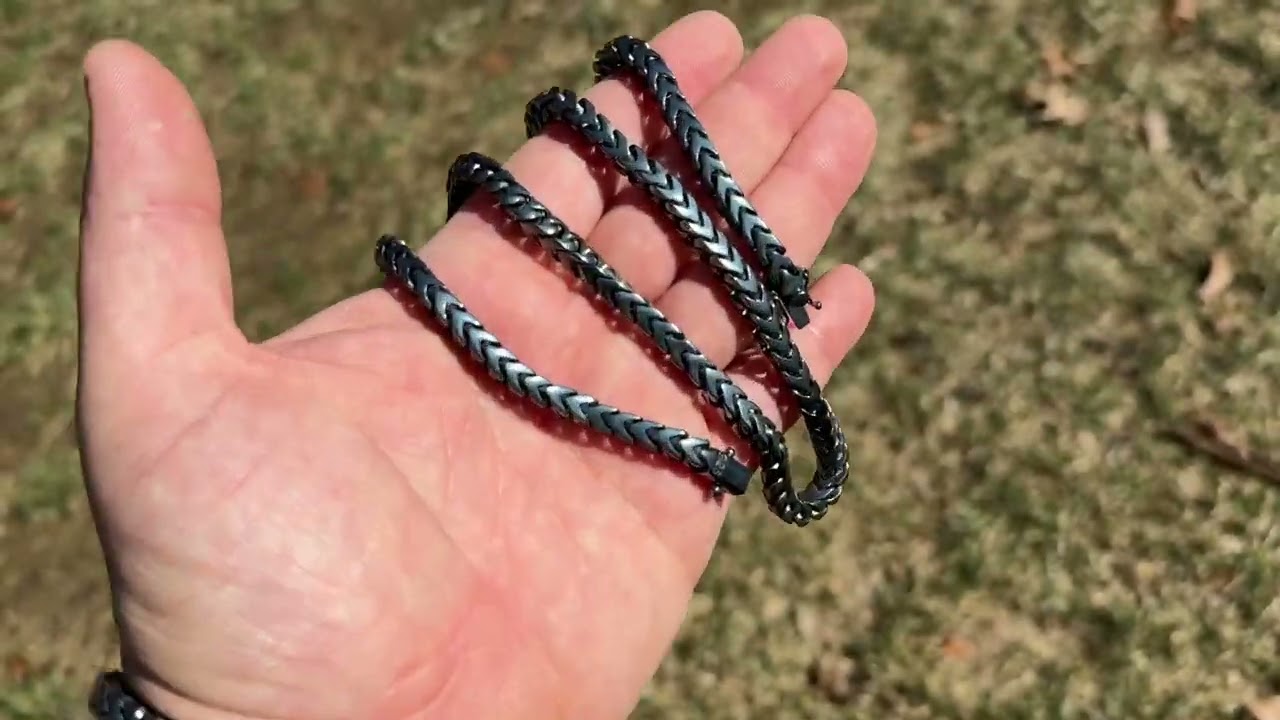 Modern Black Franco Link Chain Necklace W. Box Lock - Black Rhodium Over 925 Silver - HANDMADE