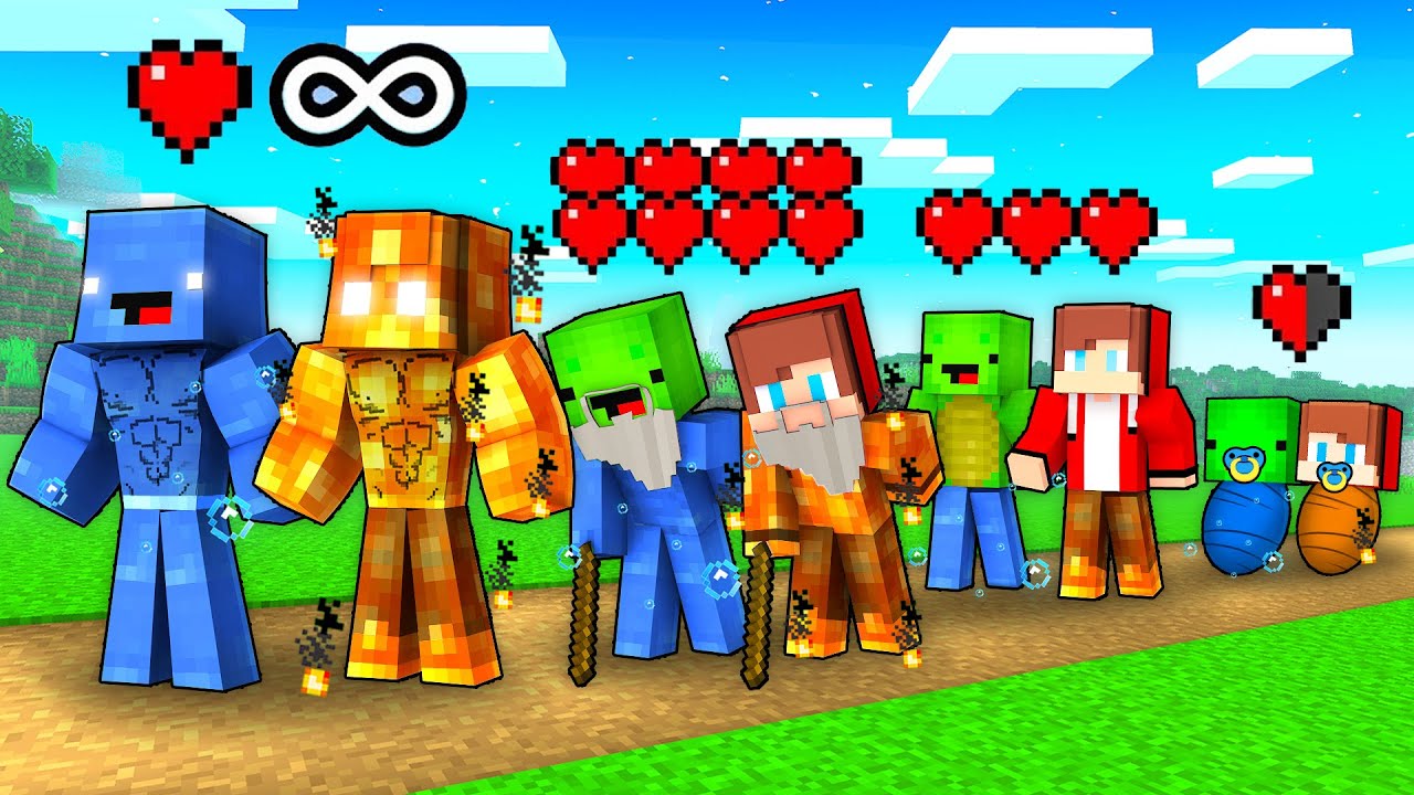 JJ and Mikey : Water and Lava Life Cycle Evolution in Minecraft ! - Maizen