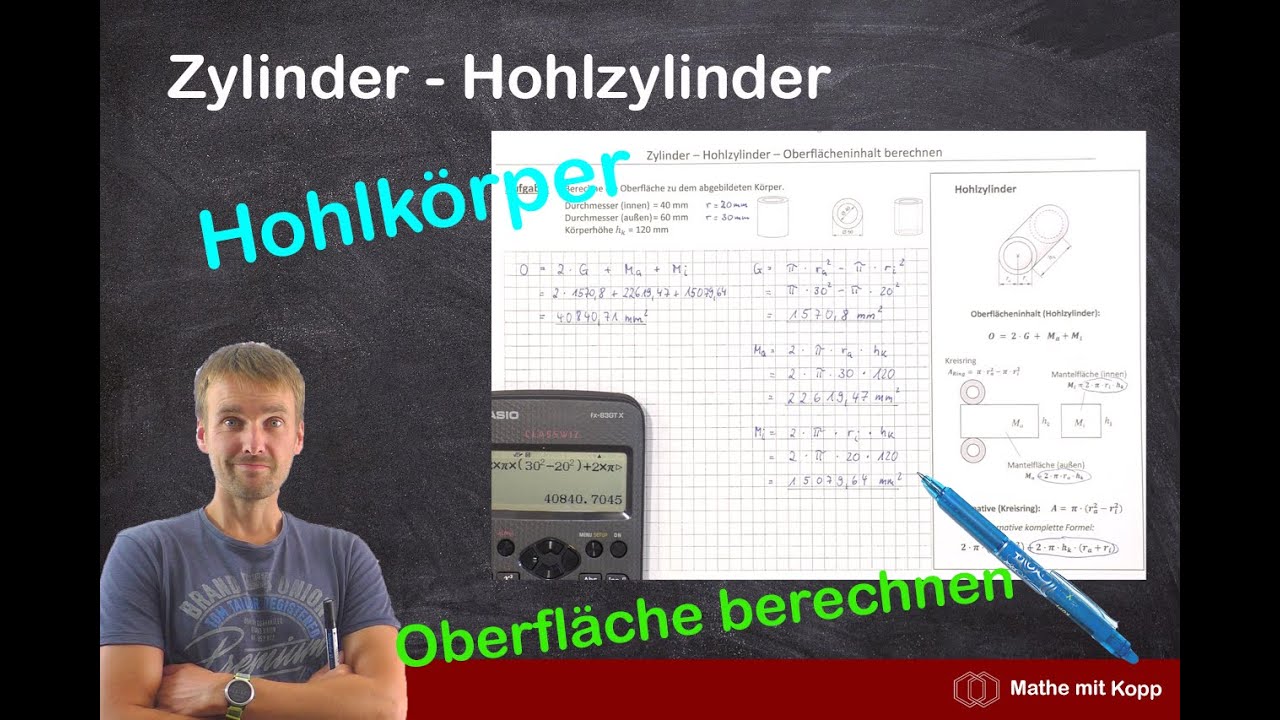 Zylinder - Hohlzylinder - Oberflächeninhalt berechnen | Mathe mit Kopp