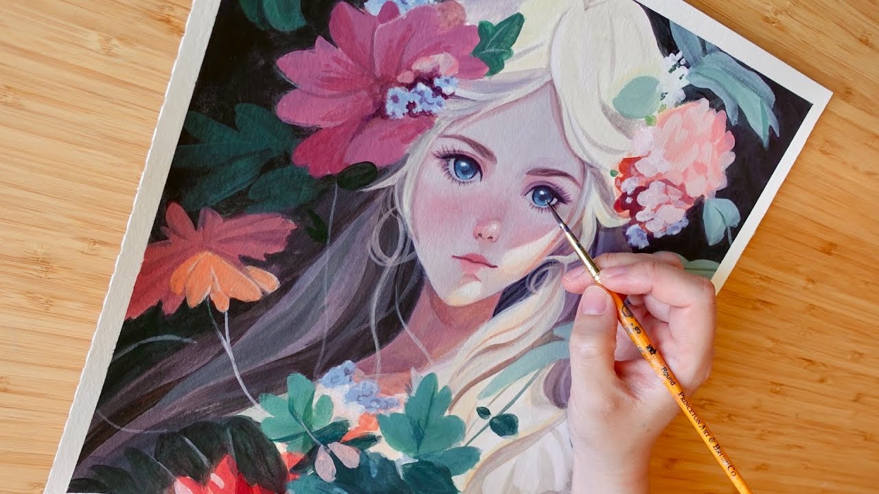 Painting Anime Girl 🎨🌷✨| Acrylic on Watercolor Paper