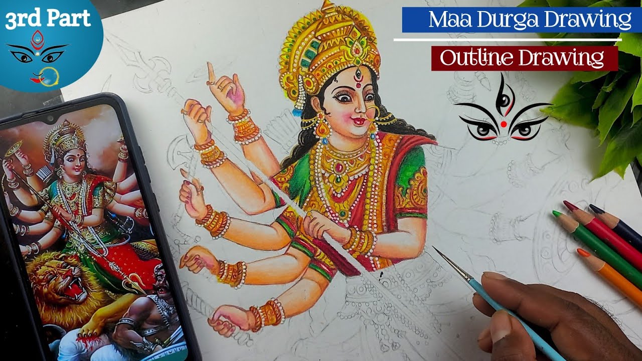 Durga Maa Drawing / Maa Durga Drawing / Mahalaya / Maa Durga Full Body Drawing / Oil Pastel Drawing