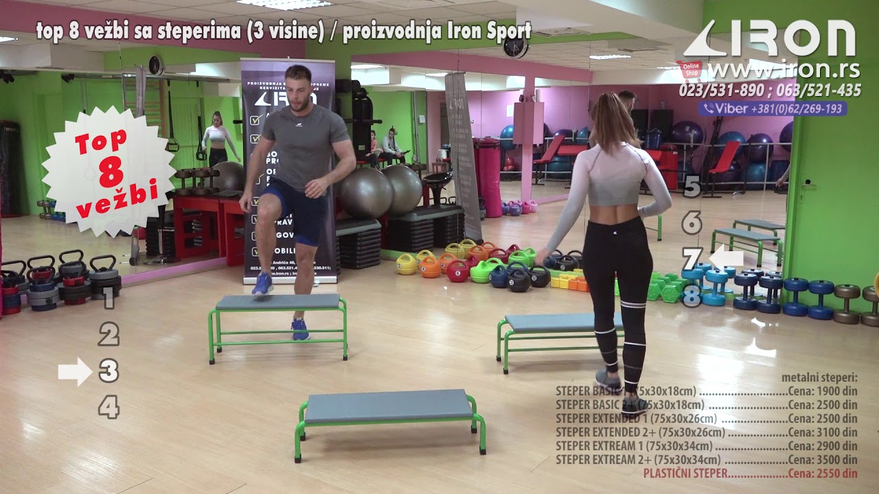 Steperi metalni Iron Sport (3 visine) / prikaz top 8 vežbi - mini trening sa steperima