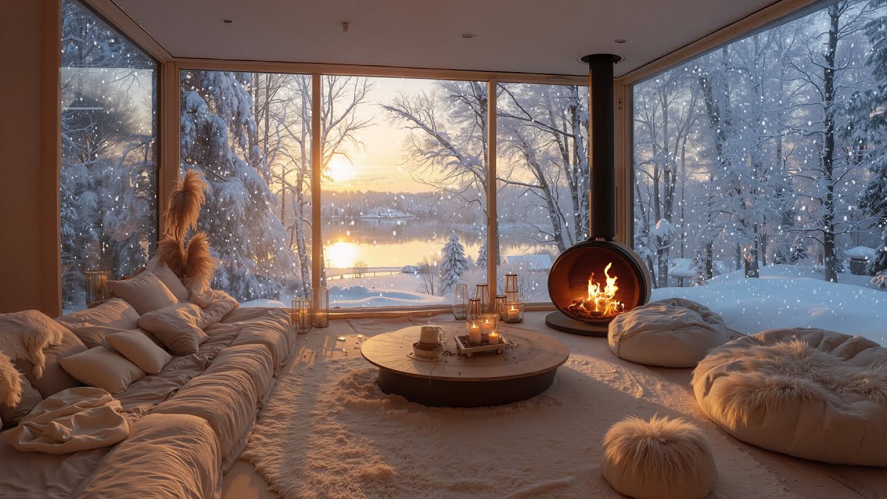 Relaxing New Year Fireplace Ambience 2026 ❆ Soft Piano & Snowfall for Sleep & Stress Relief