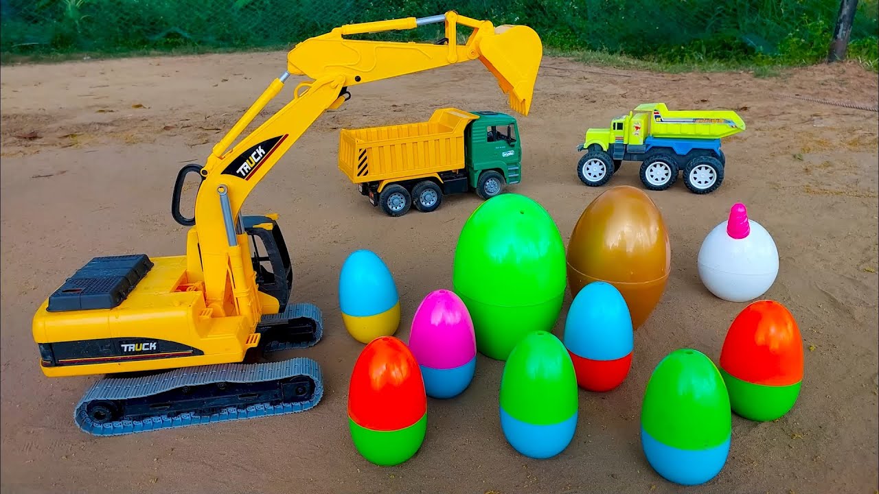 Xe Cẩu M&aacute;y X&uacute;c Khổng Lồ t&igrave;m Trứng Khủng Long , Xe M&uacute;c C&aacute;t , Xe Tải , &Ocirc; T&ocirc; Đồ Chơi , Xe Ch&oacute; Cứu Hộ
