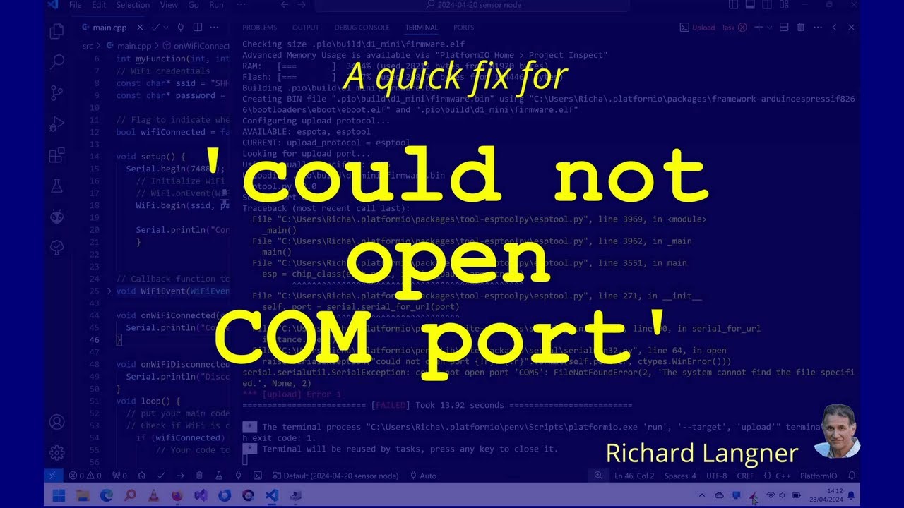 'Could not open COM port'  How to free up COM ports reported as 'In use'