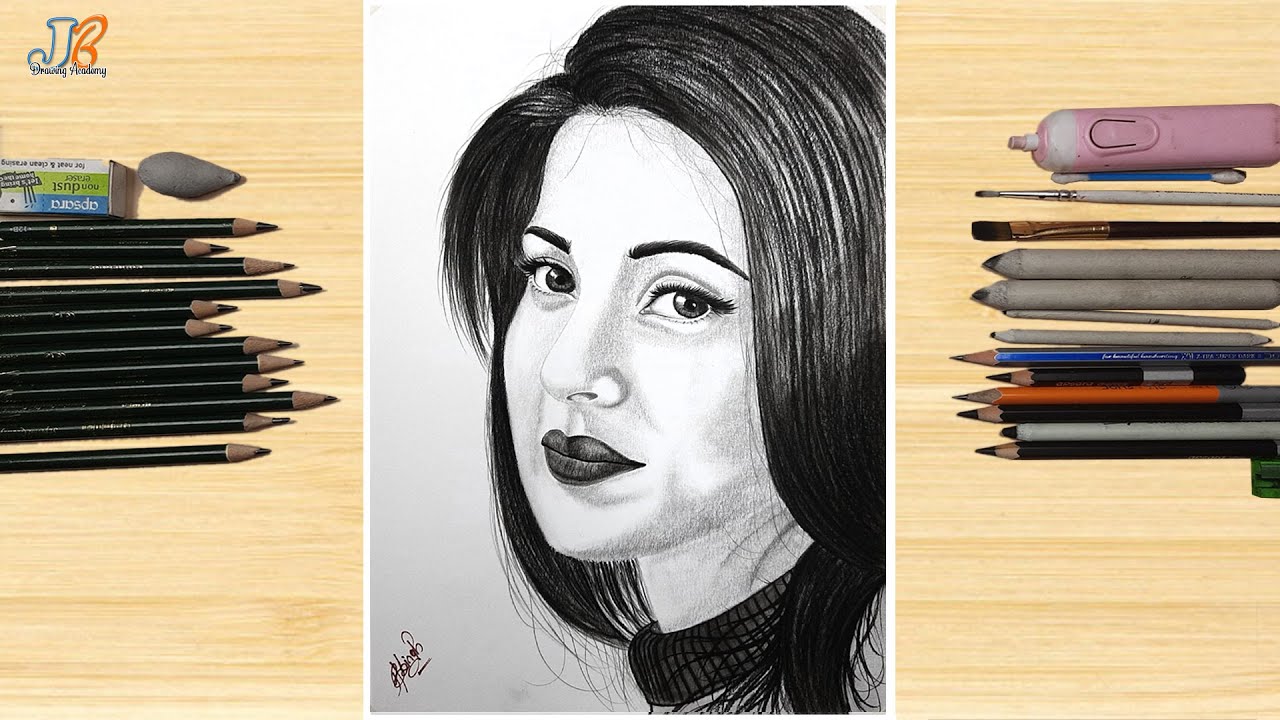 Jennifer Winget Pencil Drawing Easy // Kumkum Bhagya / Beyhadh Actress Sketch