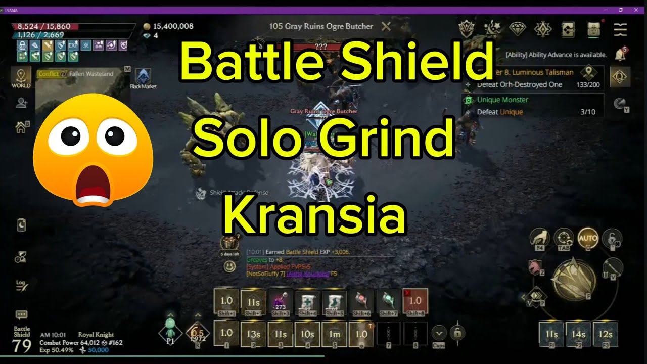 Lordnine Battle Shield Level 79 64k CP Solo Grind Kransia