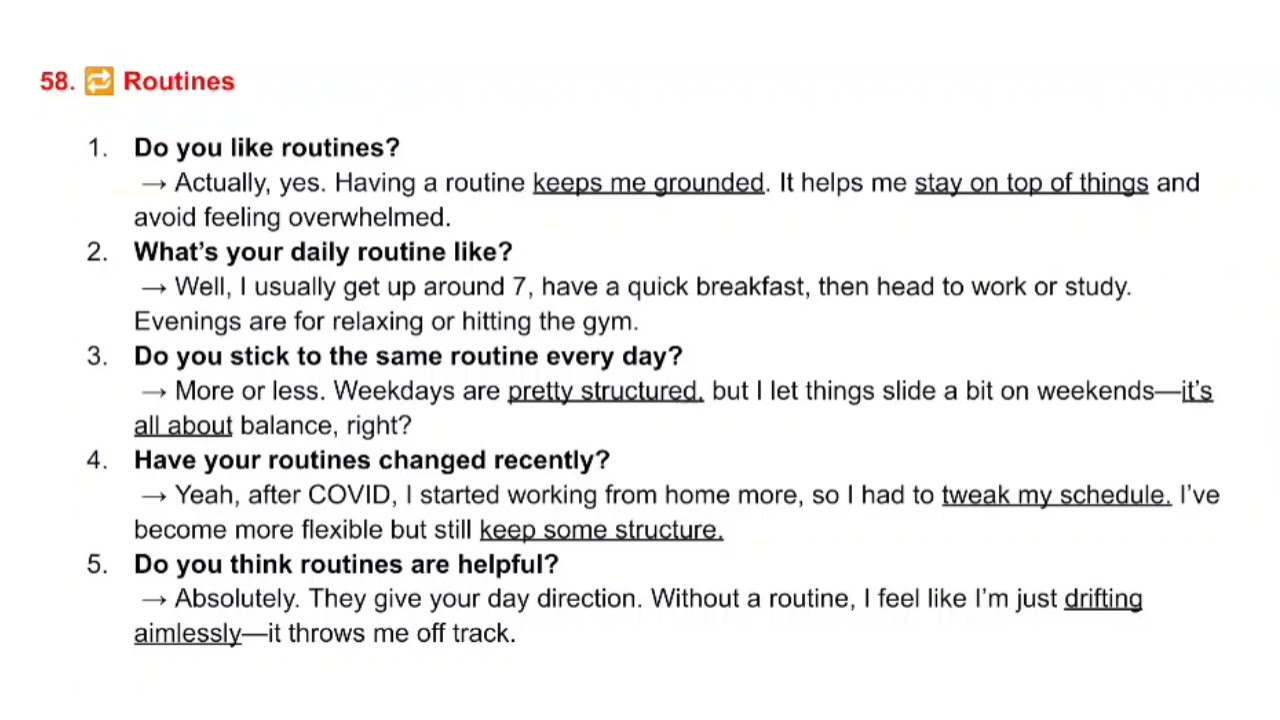 SPEAKING SAMPLE - TOPIC 58 ROUTINES