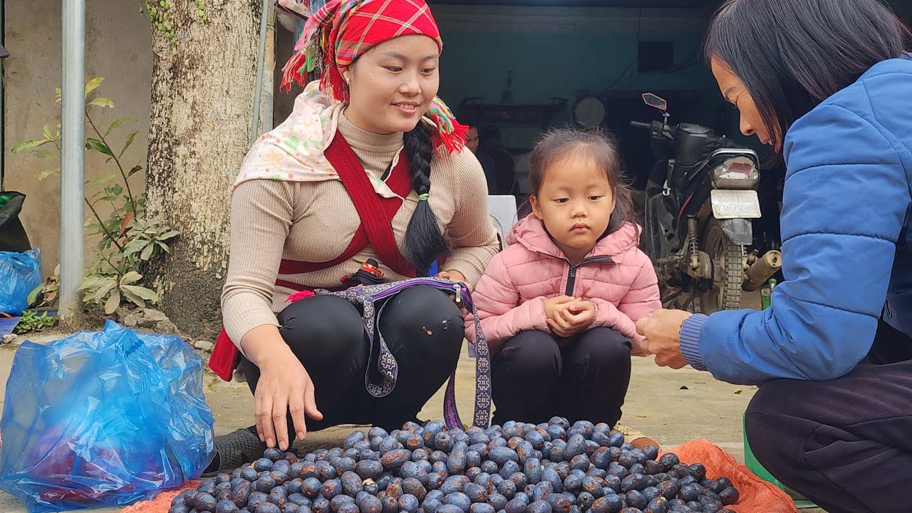 Delicious food from nature. Processing palm fruit after harvesting.