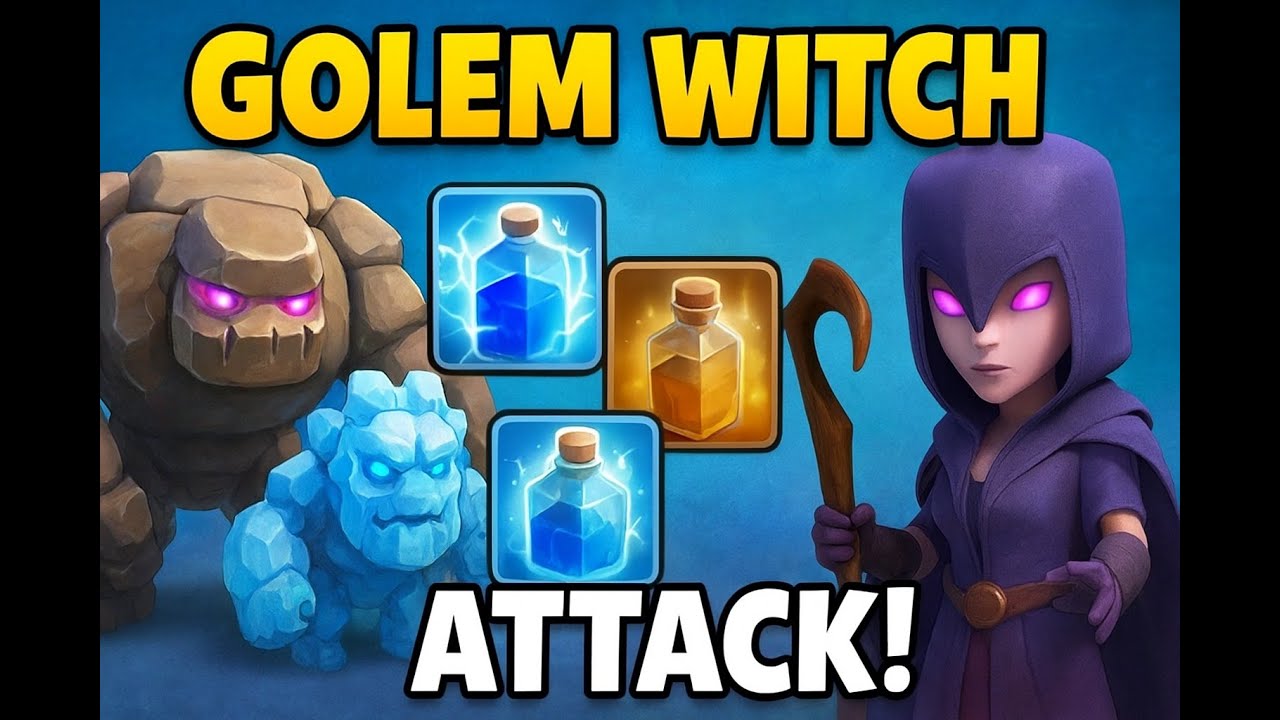 UNSTOPPABLE GOLEM WITCH ATTACK! | Lightning + Quake Combo | Clash of Clans