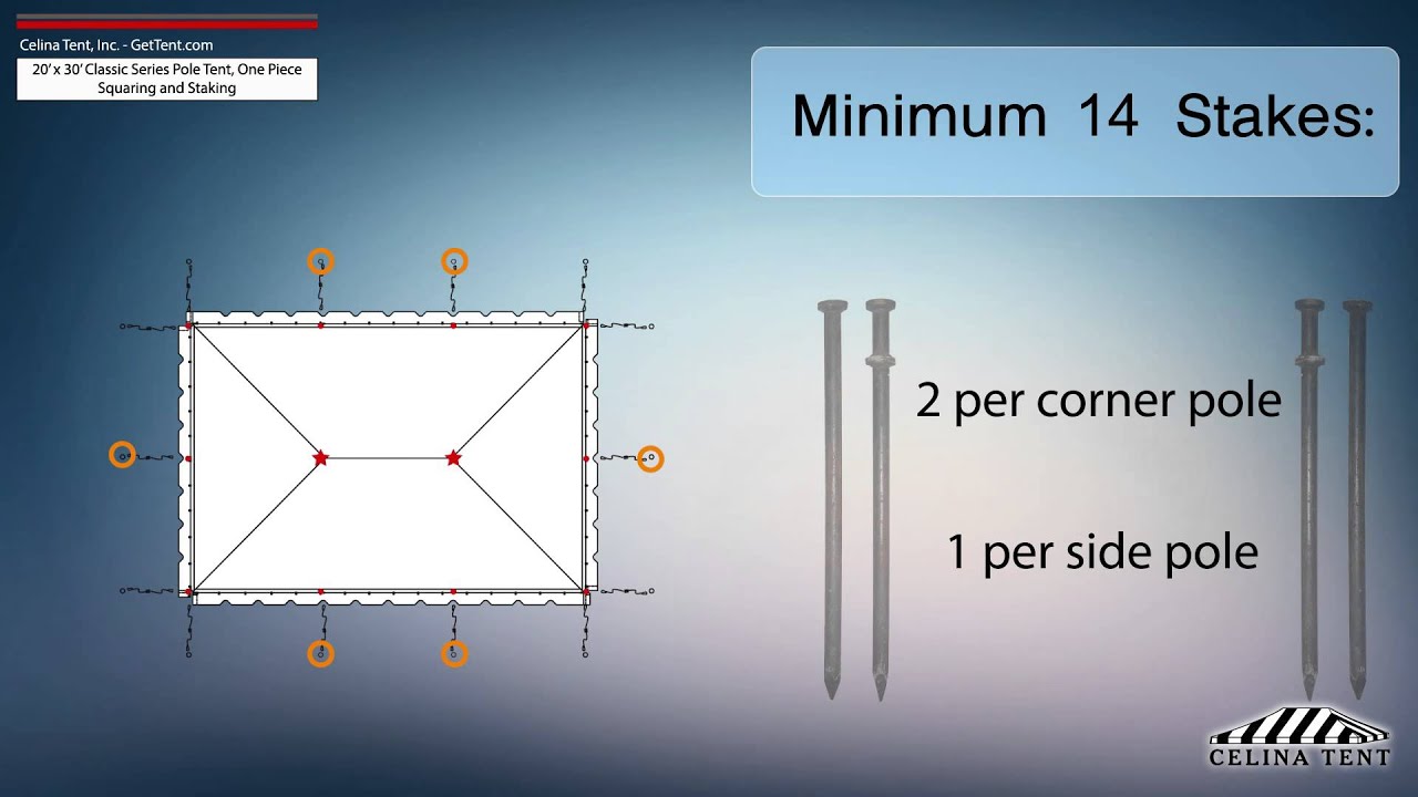 20' x 30' 1 Piece Classic Series Pole Tent Staking and Squaring