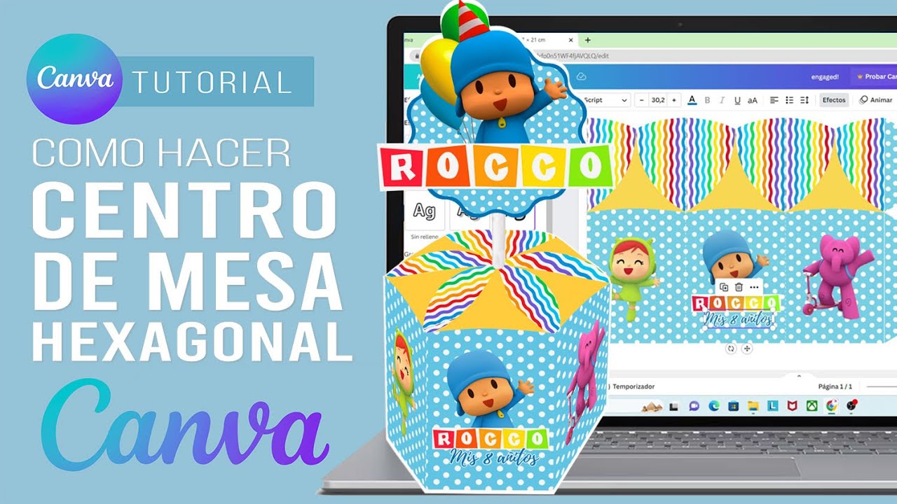 Como hacer CENTRO DE MESA HEXAGONAL para FIESTAS INFANTILES  paso a paso con CANVA🎁 MOLDE GRATIS