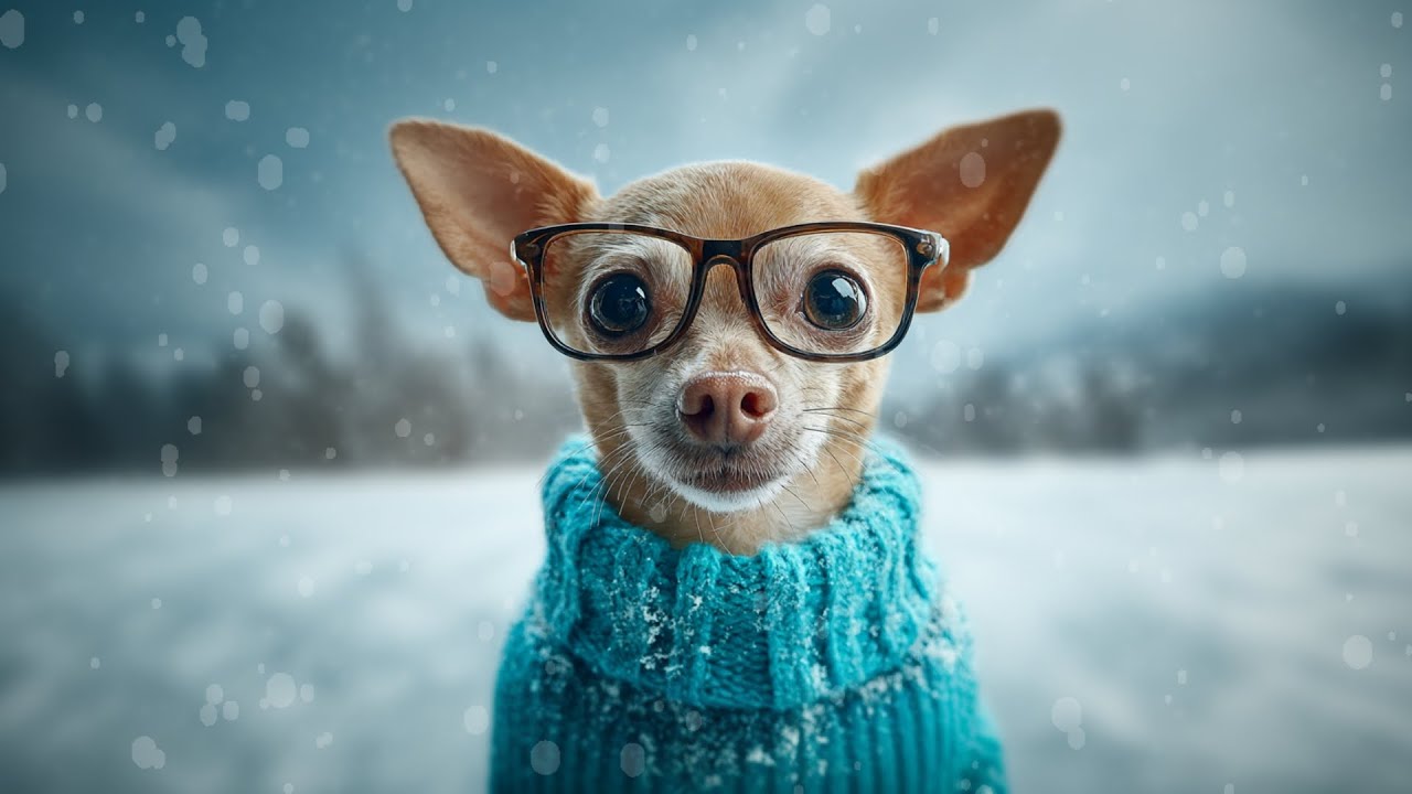 Cute Dog TV Screensaver Background Winter Wonderland Dog Wearing Sweater #cutedog #dogs