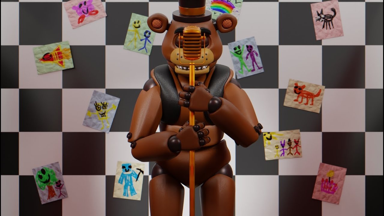Freddy on stage. FNAF horror animation. Blender
