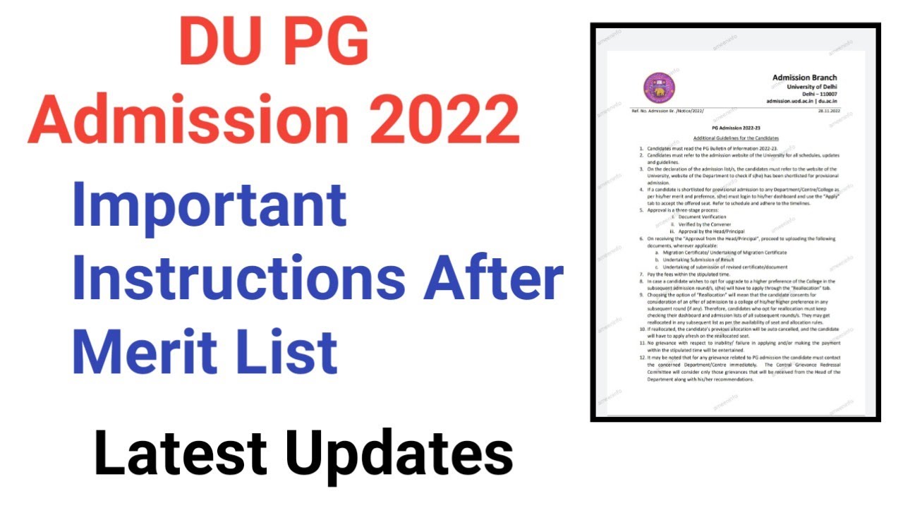Delhi University PG Admission procedure 2022 | Latest Important instructions