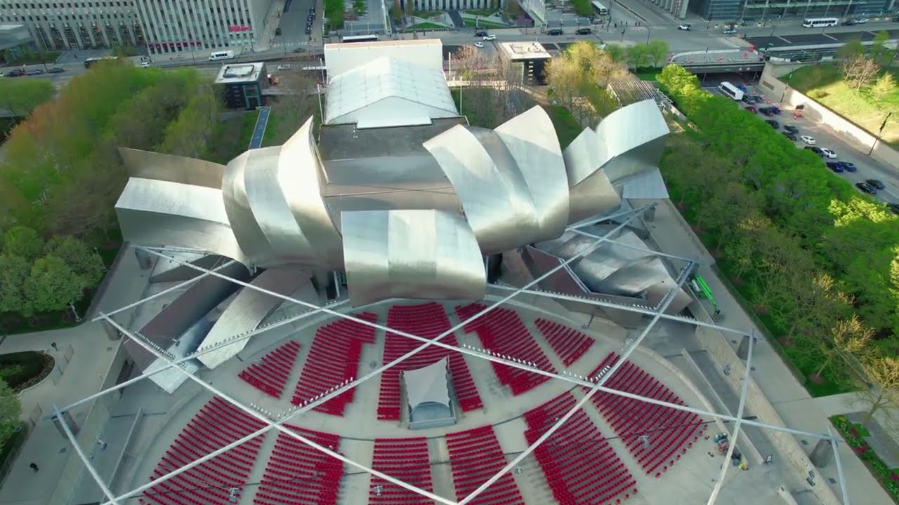 Jay Pritzker Pavilion Amphitheatre Chicago Aerials 4k Spring