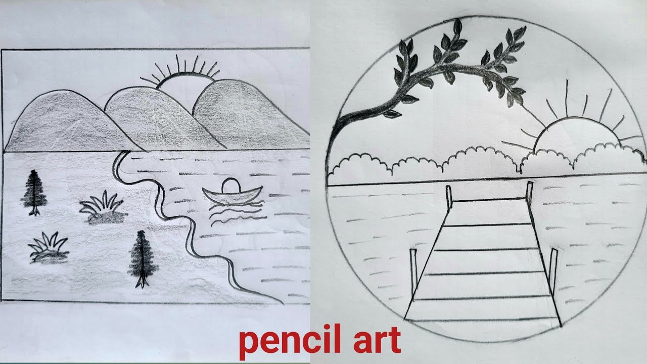 2 easy and beautiful scenery drawing ❤️|Pencil sketch| ২ টি সুন্দর দৃশ্য আর্ট টিউটোরিয়াল ||