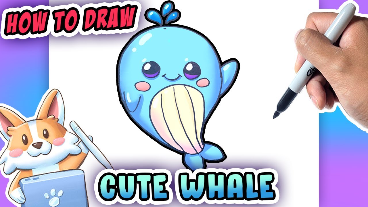 How to Draw a Cute Whale🐋 l Easy step-by-step!