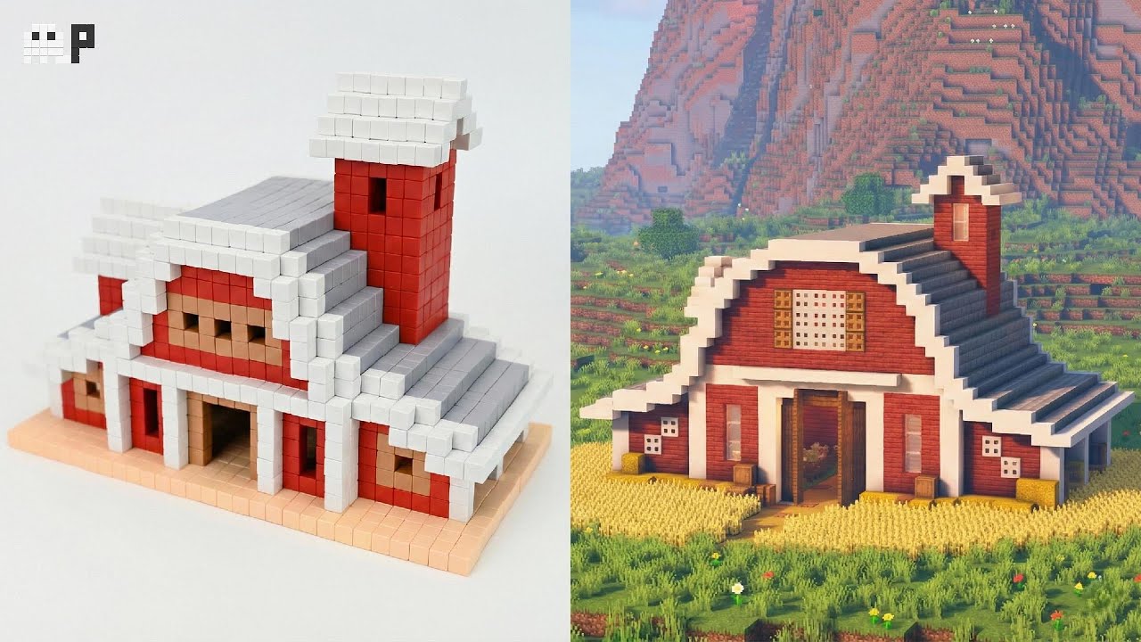 From Minecraft to Reality: Pixel Barn Built with Magnetic Blocks – Full Process & Side-by-Side