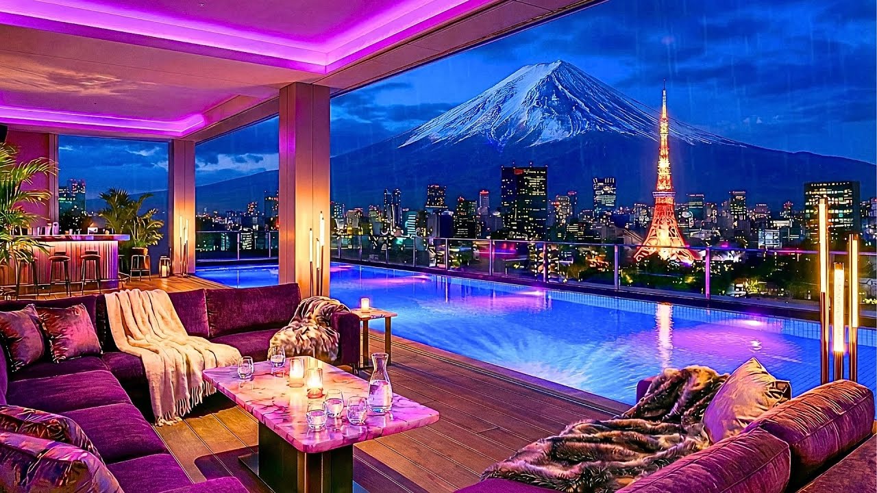 Ultra Relaxing Tokyo Rain Neon Lounge 🌧️💜 Chill Retro Lofi Hip Hop Ambience