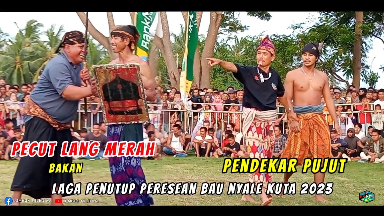 PECUT LANG MERAH Bakan Turun Melawan Pendekar Pujut di Penutupan  Peresean Kuta 2023