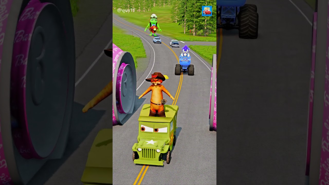 Weird Cars & Crazy Cars Going to Bollard Barbie Crush Smash in BeamNG.drive