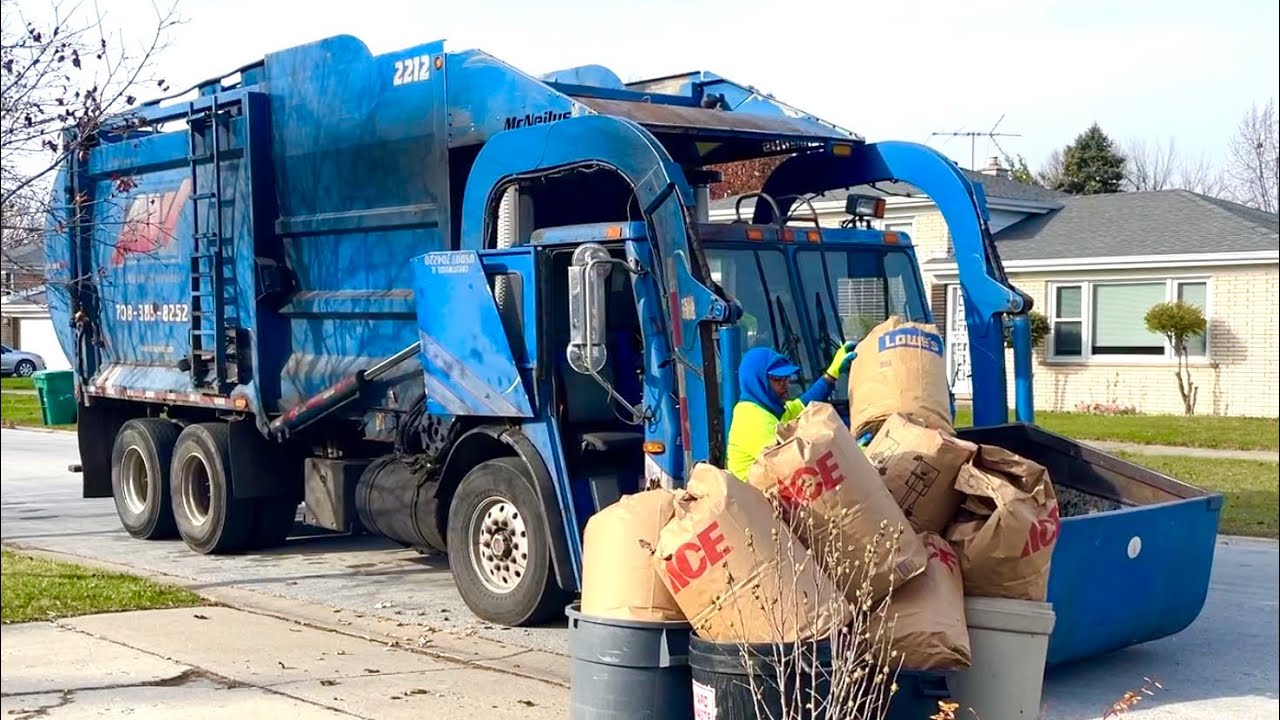 Roaring Allied Mack LE Carry Can Garbage Trucks on Heavy Yard Waste