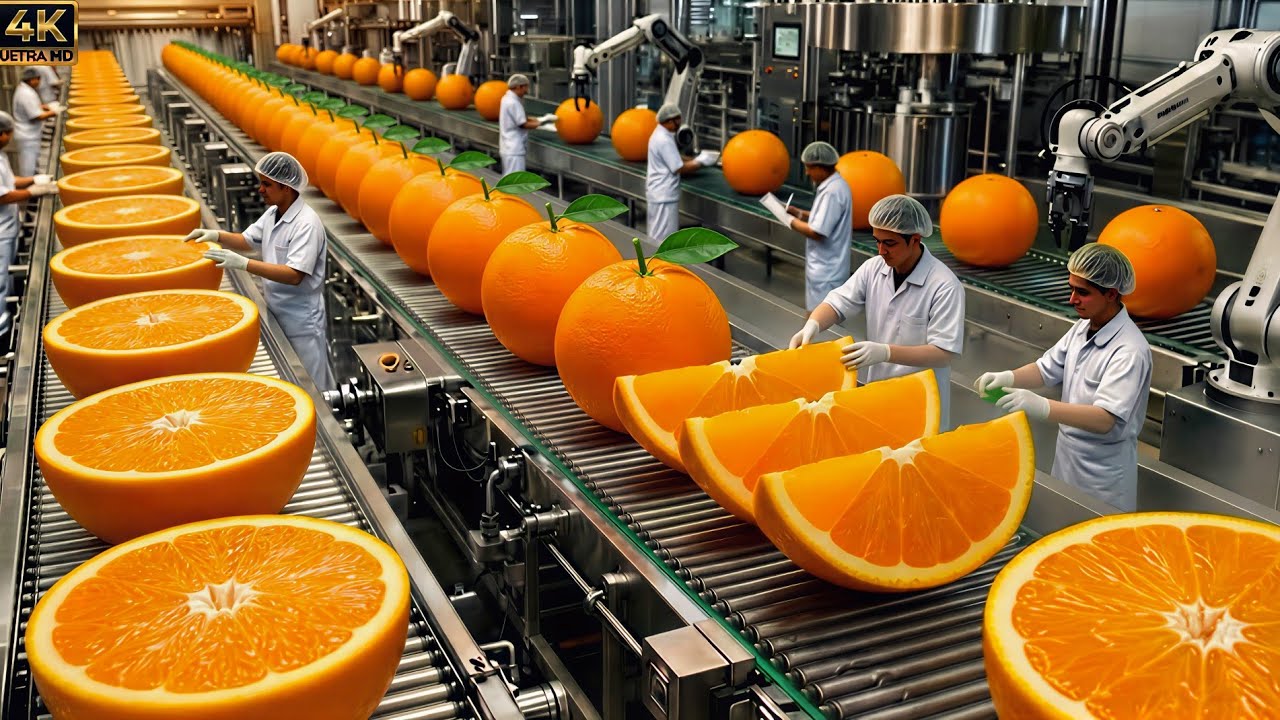 Inside a Modern Orange Juice Factory | From Farm To Delicious Juice (Full Process)