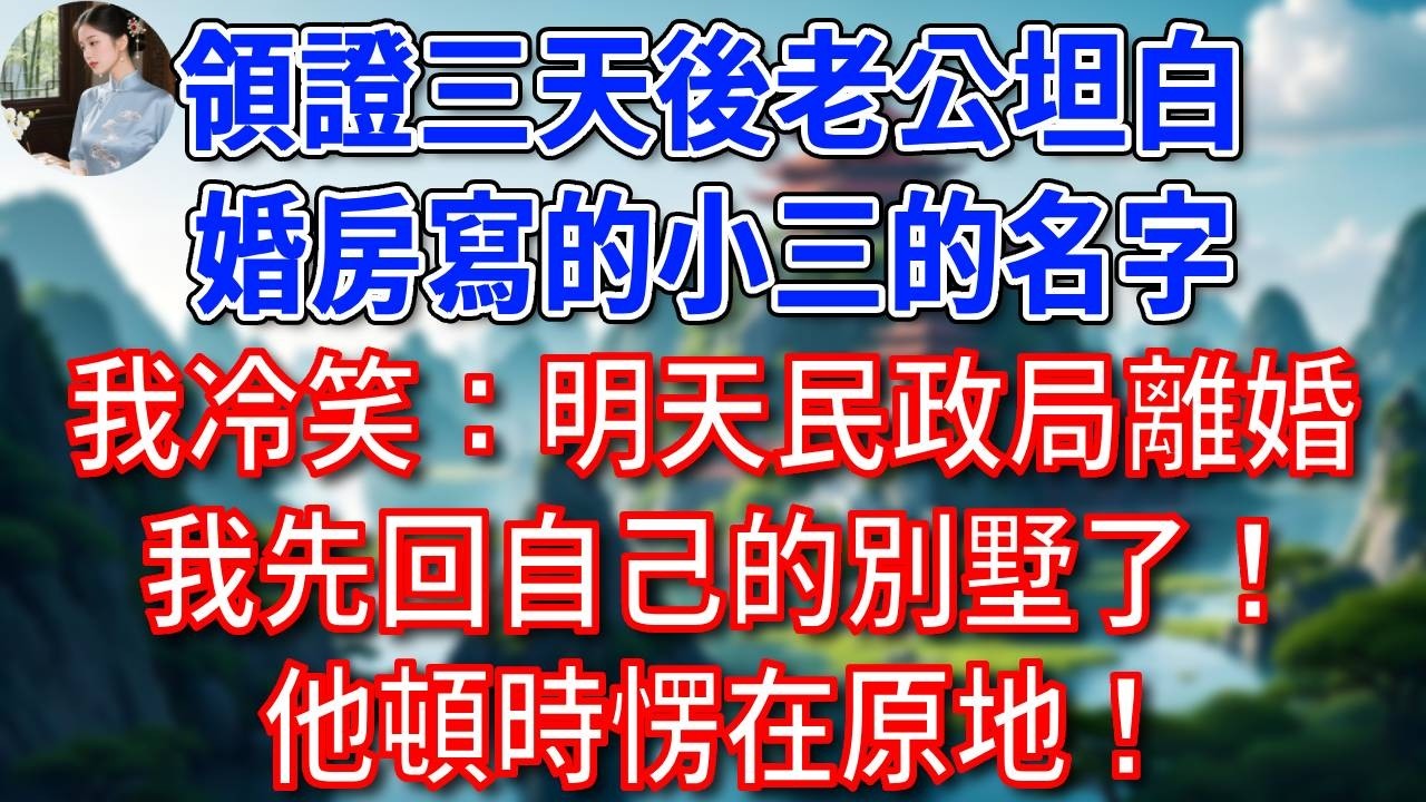 領證三天後，老公坦白，婚房寫的小三的名字，我冷笑：明天民政局離婚，我先回自己的別墅了！他頓時愣在原地！#為人處世#生活經驗#情感故事#故事#小說#戀愛#情感#婚姻