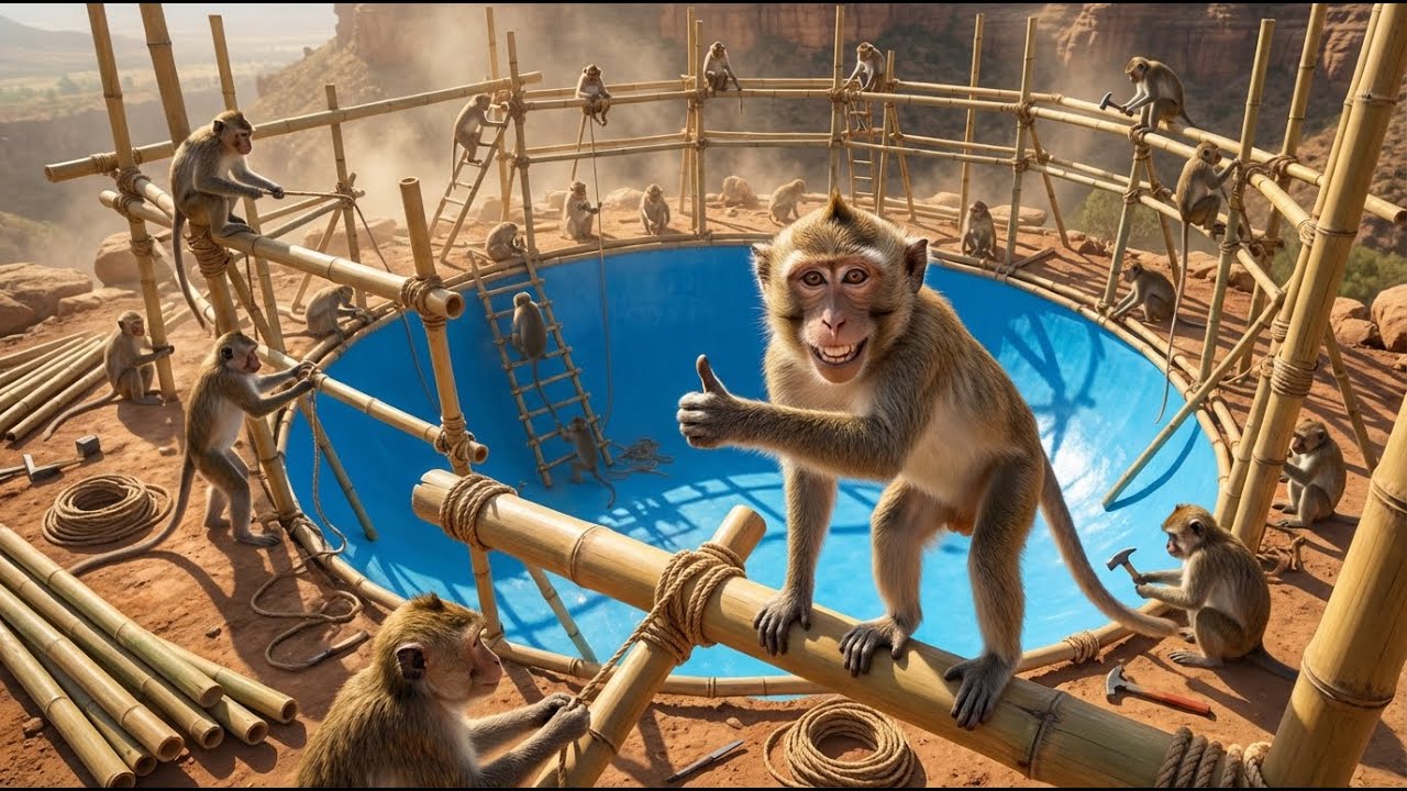 Indian Monkeys Built the World's First Bamboo Water Park Exclusively for Monkeys (4K)